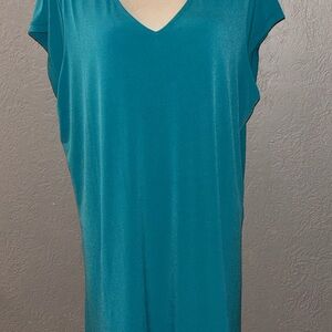 Susan Graver Aqua V-Neck Short Sleeve Top